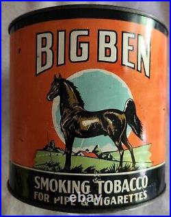 Super Rare! Big Ben Smoking Tobacco Large Tin B&W Coupons Specimen Label