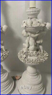 Tall Vintage Casa Pupo Lamp With 2 Cherubs And Ornate Details Rare Find! MCM BIG