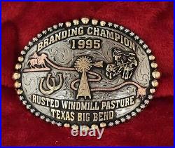 Trophy Rodeo Champion Belt Buckle? 1995? Pro Calf Roper? Big Bend Of Texas? Rare? 588