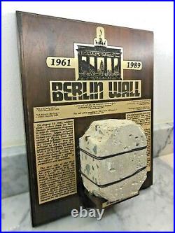 Unique Rare 1961 1989 Berlin Wall Plaque With A Big Berlin Wall Piece