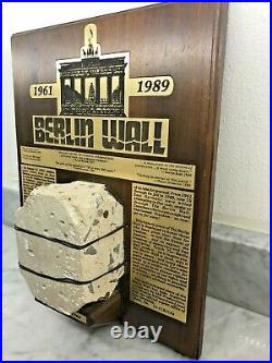 Unique Rare 1961 1989 Berlin Wall Plaque With A Big Berlin Wall Piece