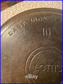 Very Rare 1920s The W. J. Loth Stove Co. No. 10 Cast Iron Skillet! Nice! Big Boy