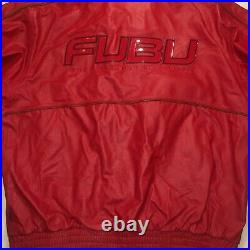 Vintage 90s FUBU Collection Big Stitched Logo Red Leather Jacket RARE XXL 2XL