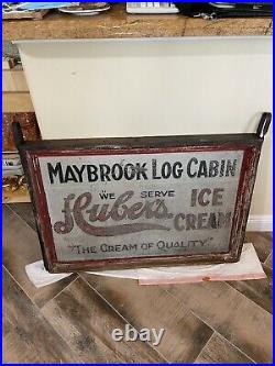 Vintage Antique Wood Metal Painted Ice Cream Sign Rare Big Double Sided Maybrook
