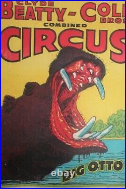 Vintage Clyde Beatty & Cole Bros. Big Otto Hippopotamus Circus Poster 1950 RARE
