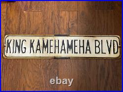 Vintage King Kamehameha Big Island Hawaii Porcelain Ocean View Street Sign Rare