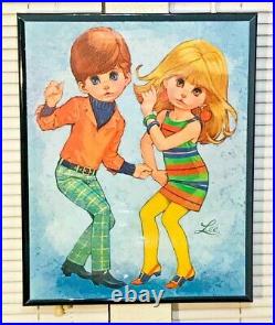Vintage Lee Print Art Go Go 1960`s Big Eyed Girl & Boy Awesome Condition Rare