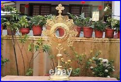 Vintage Monstrance Brass Big Ostensorium Golden Catholic Church Altar Decor Rare