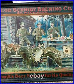 Vintage ORIGINAL Schmidts City Club Beer Metal Tin Sign Big Game Vary Rare
