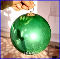 Vintage Old Antique Rare Big Round Green Glass Kugel Christmas Ornament Germany