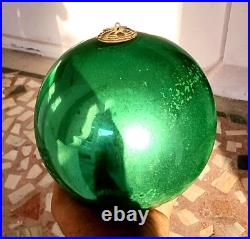 Vintage Old Antique Rare Big Round Green Glass Kugel Christmas Ornament Germany
