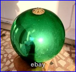 Vintage Old Antique Rare Big Round Green Glass Kugel Christmas Ornament Germany