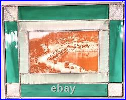 Vintage RARE BIG BEAR VALLEY CAILF. DAM 1924 Photo Transfer on Stain Glass Frame