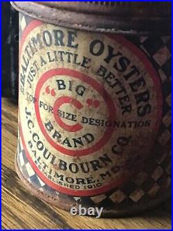 Vintage Rare Baltimore Oysters Maryland Big C Brand 1 Pint Can