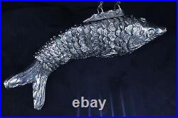 Vintage Statue Big Fish, Rare Carp Fish Hand Carved Brass Silver Plated Koi Fish