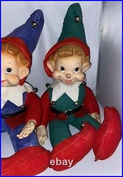 Vtg BIG 19 Rushton Elf Dolls Rare BLUE Variation Rubber Face Plush Elves Pixie