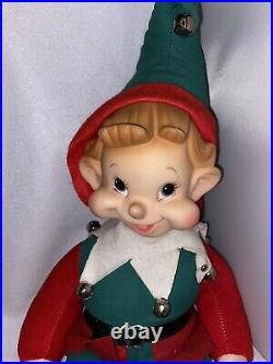 Vtg BIG 19 Rushton Elf Dolls Rare BLUE Variation Rubber Face Plush Elves Pixie