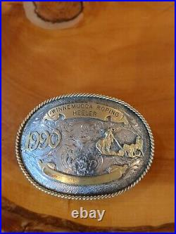 Winnemucca Roping Heeler 1990 Sterling Silver Plate Big Belt Buckle RARE